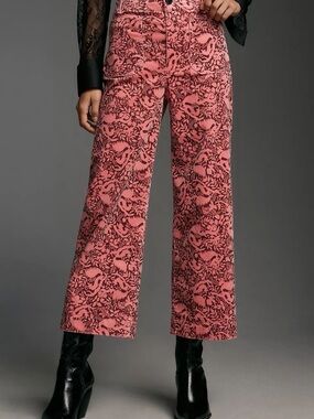 Anthropologie Maeve Pink Colette Cropped Wide Leg Corduroy Pants